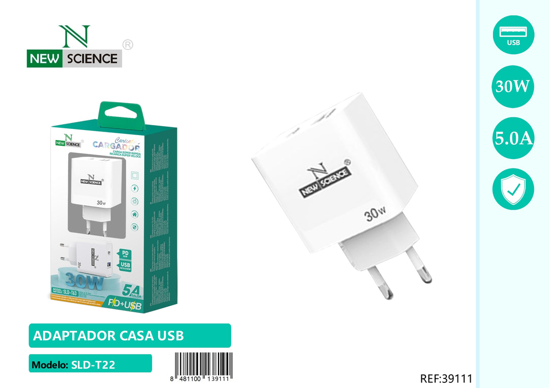 NewScience®Zidni brzo punjač 1USB-C+1USB 30W+30W Model:39111