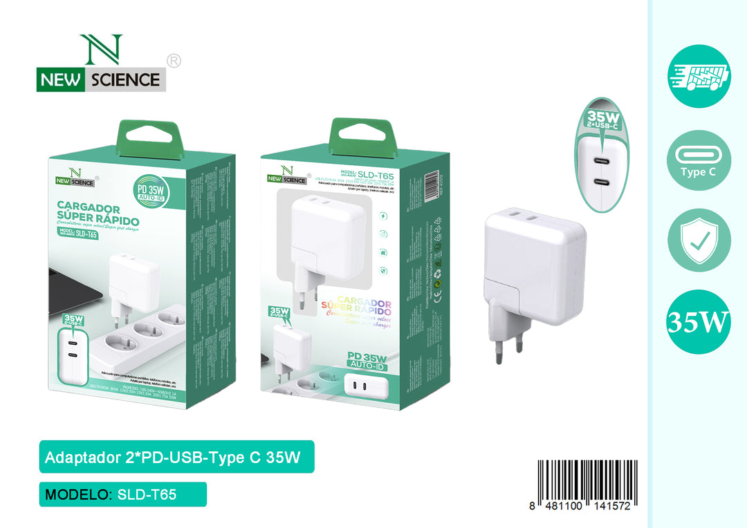 NewScience®Zidni brzo punjač 2USB-C35W+35W Model:42572