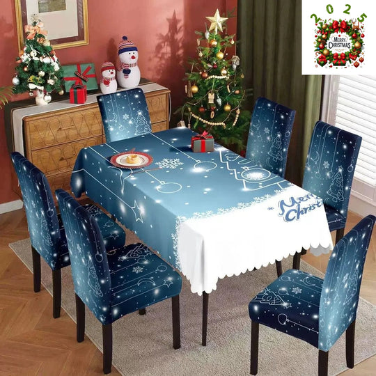Božićne elastične navlake za stolice + stolnjak