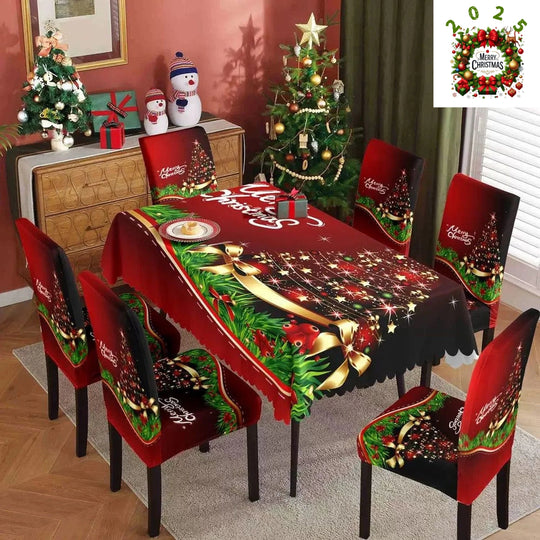 Božićne elastične navlake za stolice + stolnjak