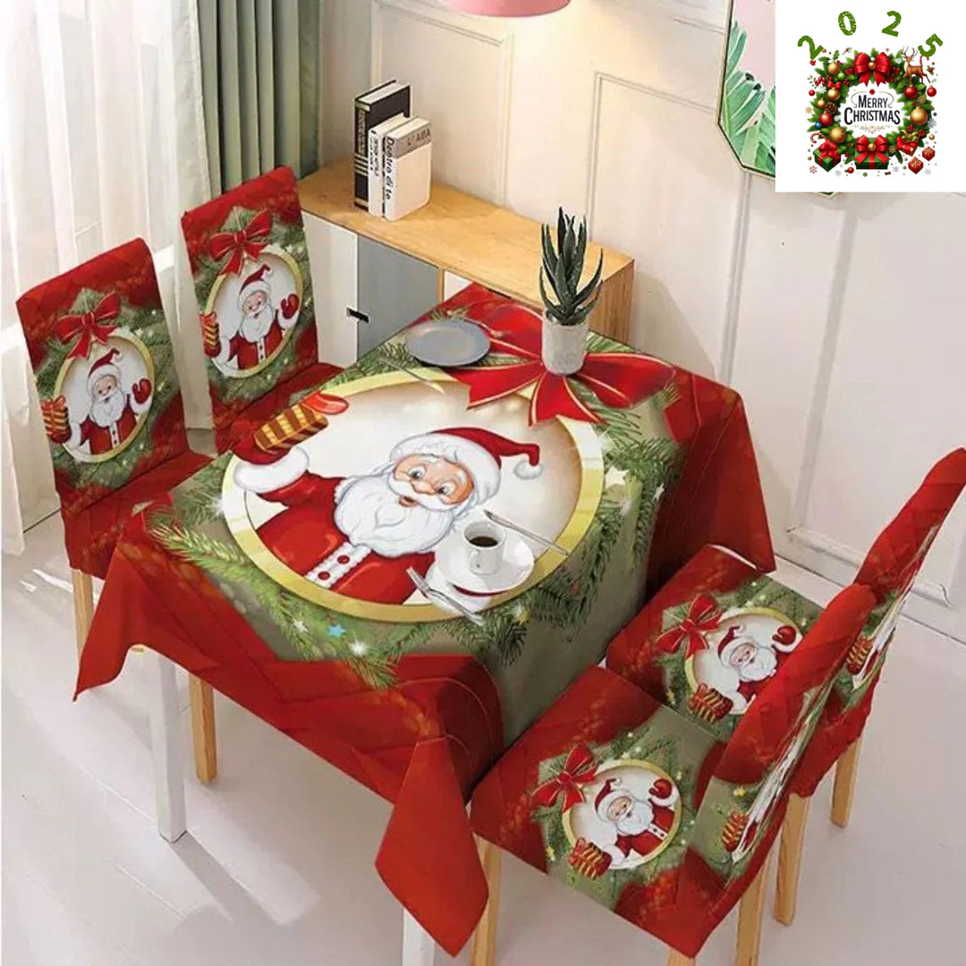 Božićne elastične navlake za stolice + stolnjak
