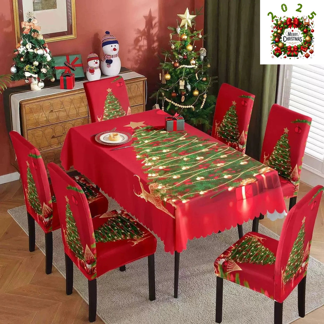Božićne elastične navlake za stolice + stolnjak